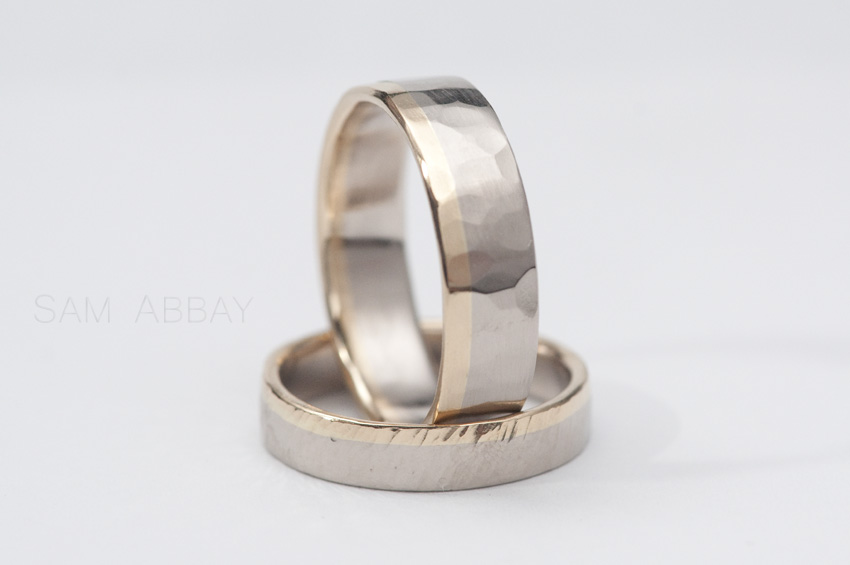 hammered rings with gold stripe