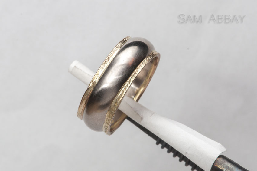 wedding ring with engraved rails