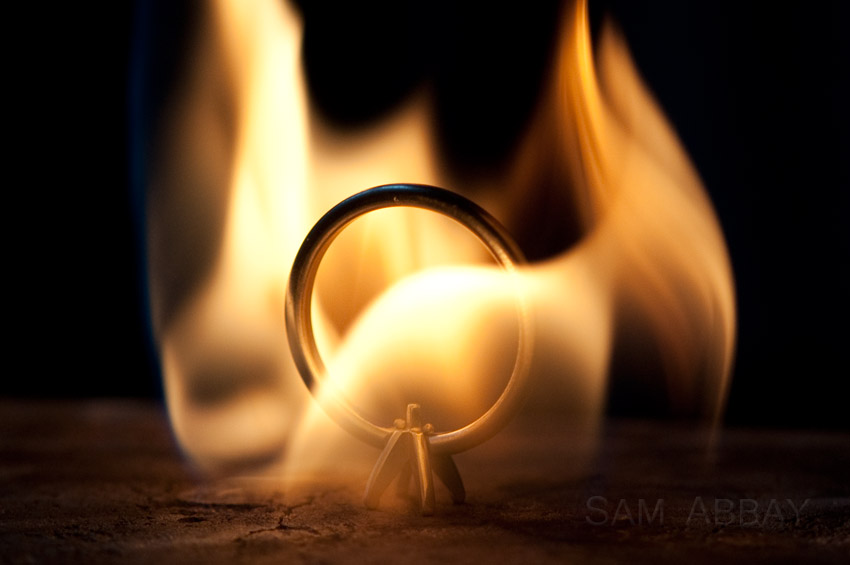 engagement ring engulfed in flame