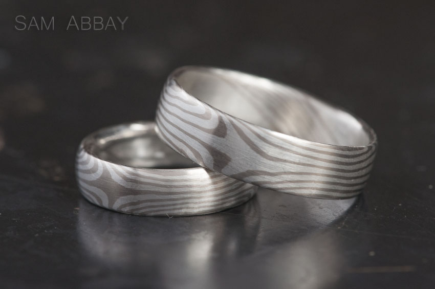 star pattern mokume wedding rings