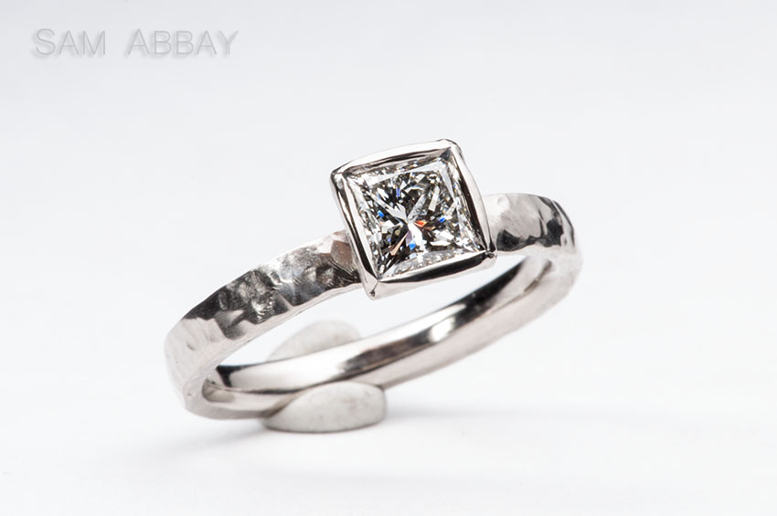 Princess bezel engagement ring white gold