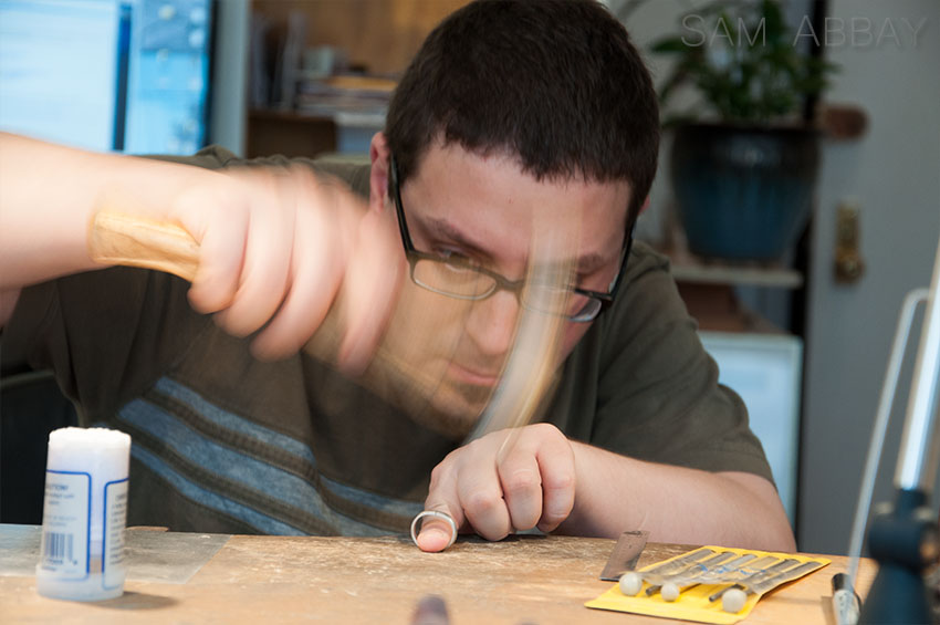 shaping a wedding ring with a mallet