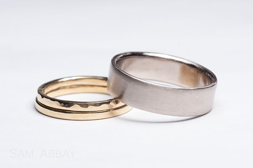 850 yellow white gold simple hammered wedding rings